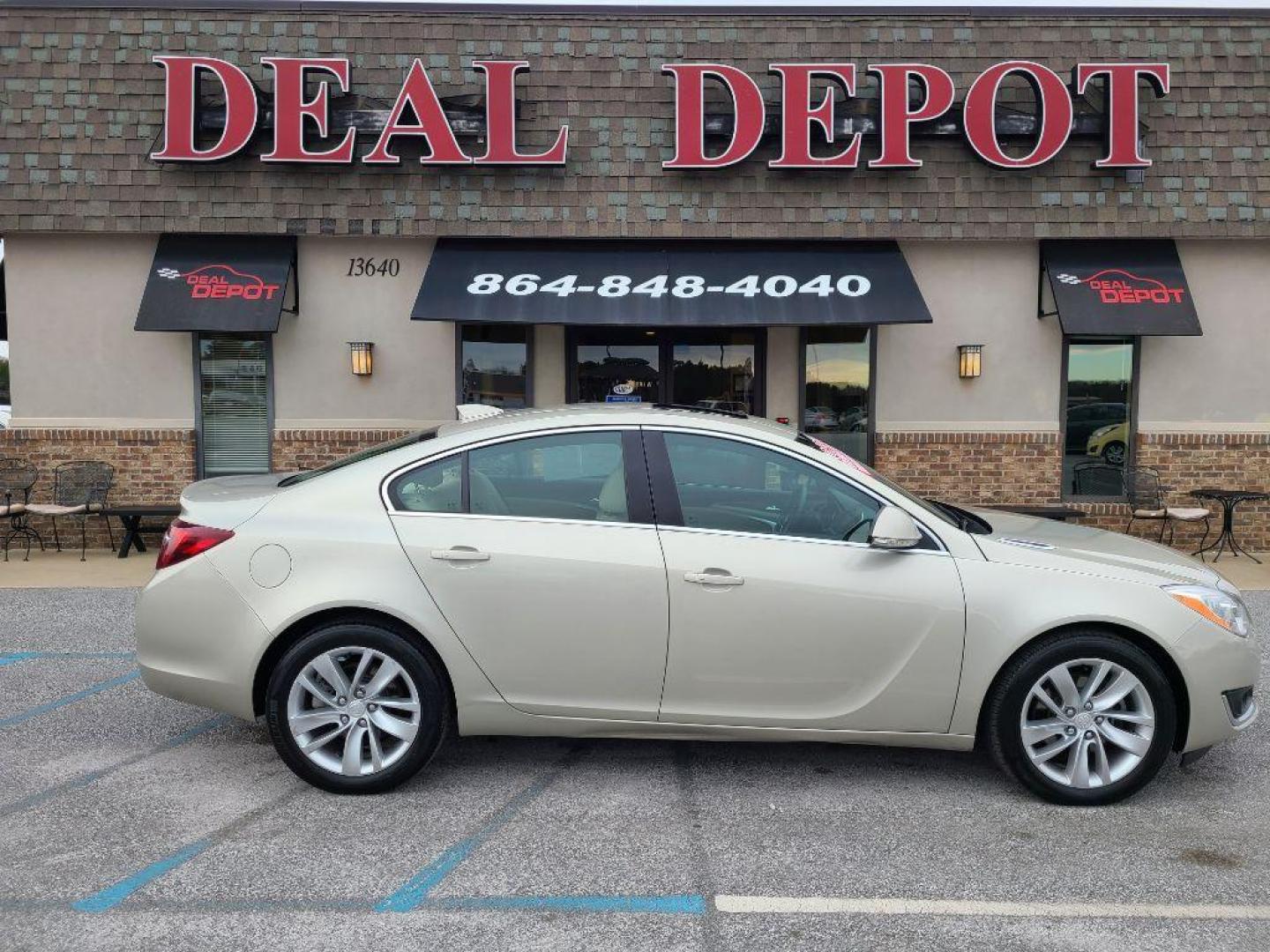 2015 GOLD BUICK REGAL PREMIUM I (2G4GN5EX7F9) with an 2.0L engine, Automatic transmission, located at 13640 E Wade Hampton Blvd, Greer, SC, 29651, (864) 848-4040, 34.950825, -82.197464 - Photo#13